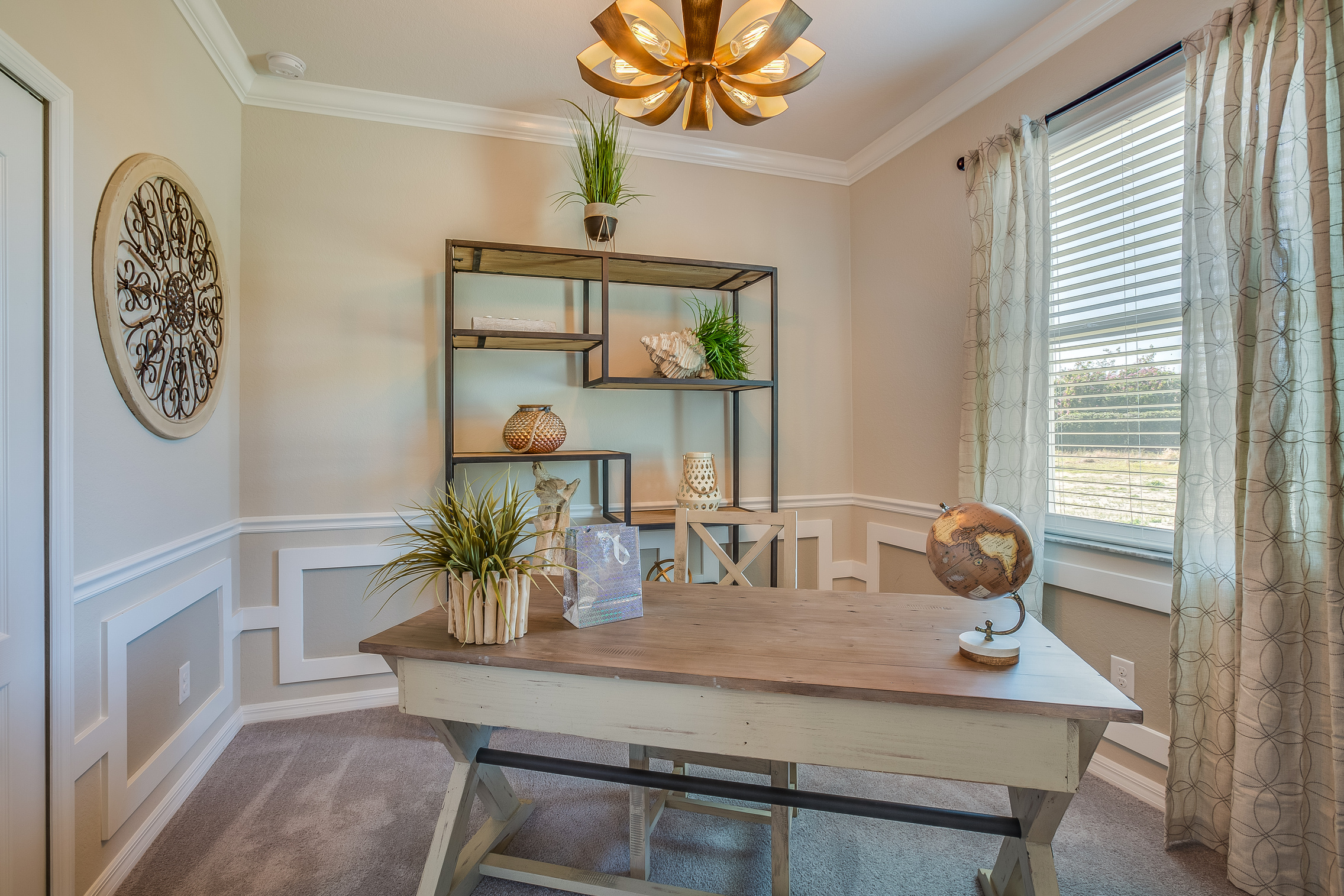 Staged office set up for working remotely at home